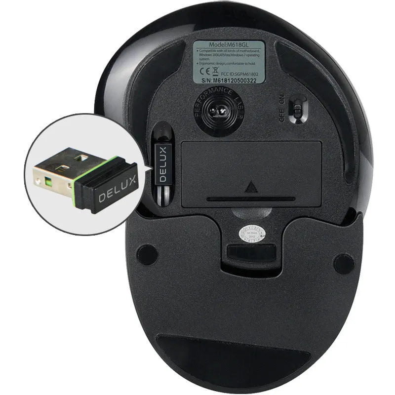M 618 black and white wireless vertical ergonomic mouse with USB receiver