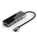 Space Gray 4-in-1 USB 3.0 hub adapter with HDMI, Gigabit Ethernet, and two USB ports on a 0.2m cable