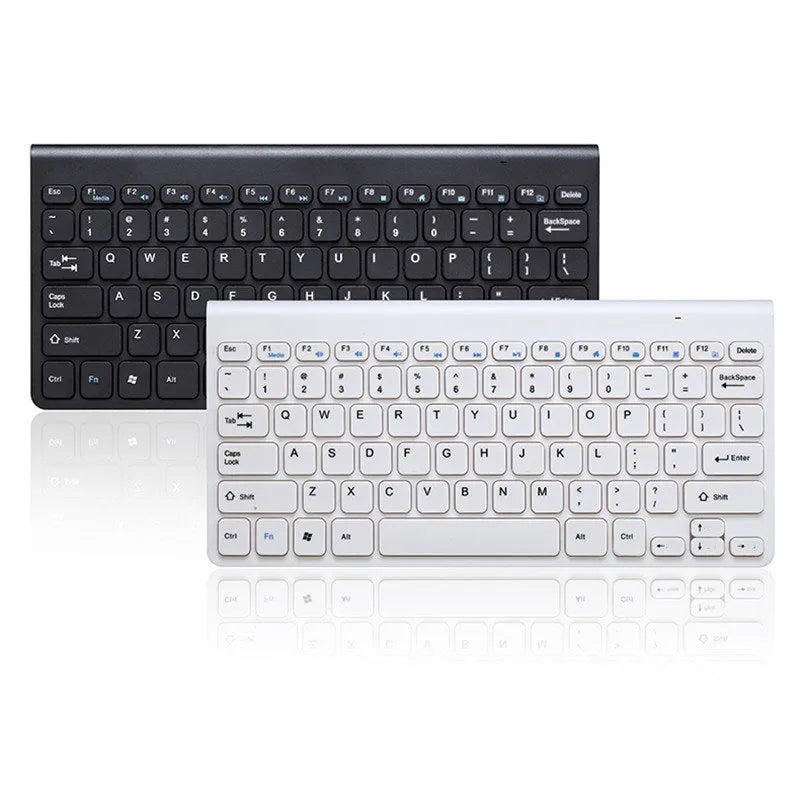 Black wireless keyboard and mouse set with 4G USB receiver on wooden desk
