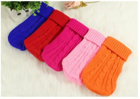 Knitted wool dog sweater with fabric buttons in assorted colours, sizes XS to XXL