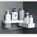 Plastic bathroom corner shelf wall mounted in black and white for shower storage