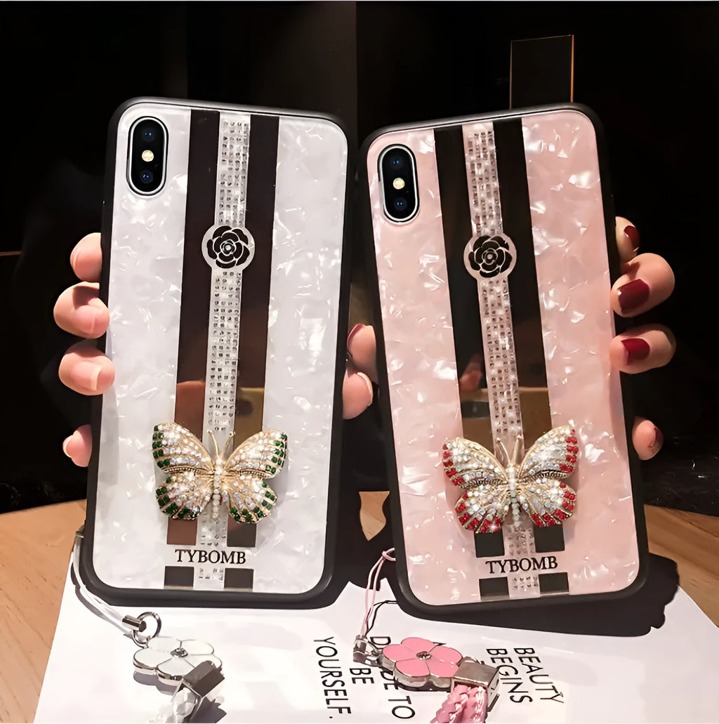 Luxury diamond butterfly mirror iPhone case in acrylic for Apple iPhone models
