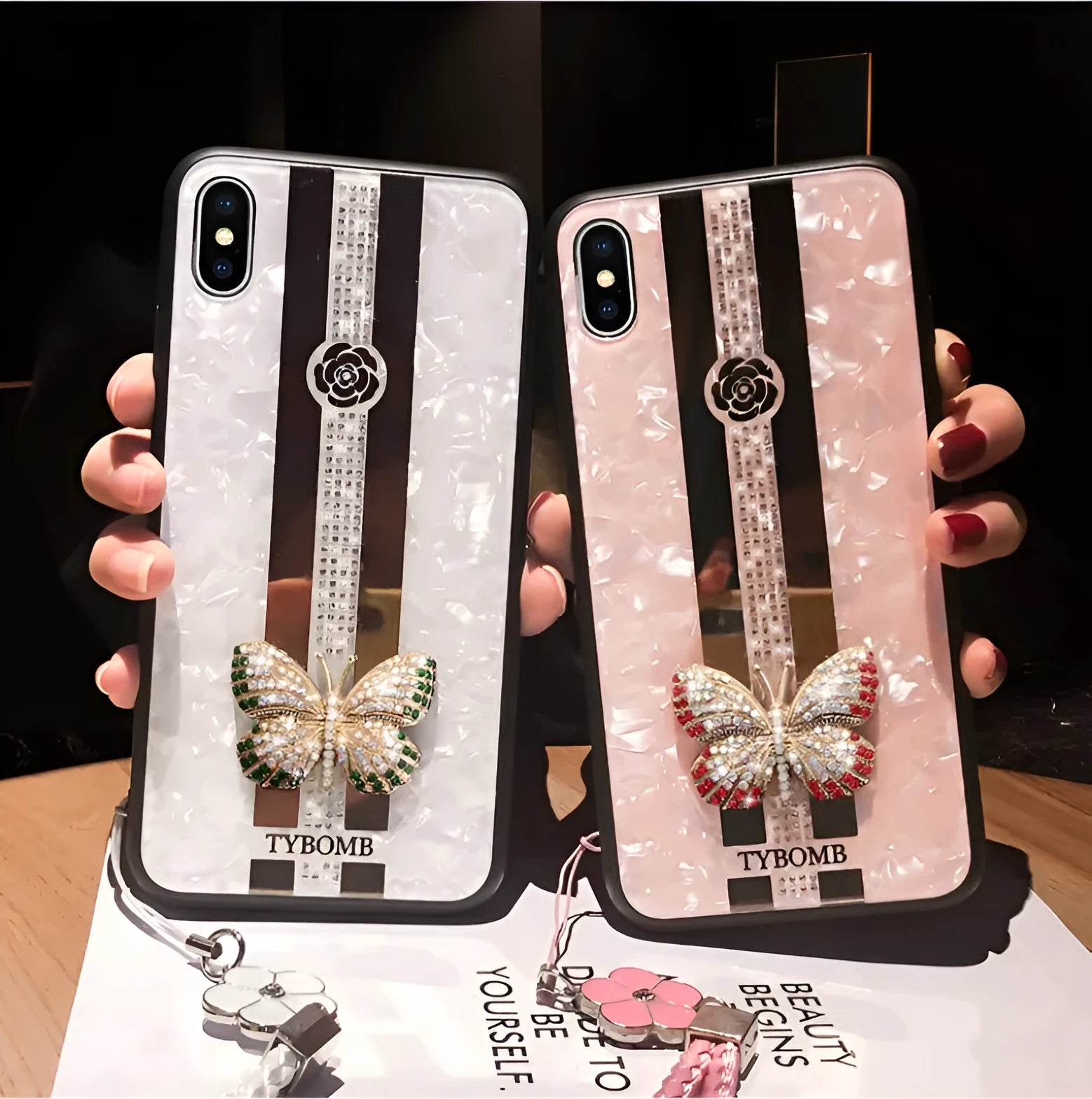 Luxury diamond butterfly mirror iPhone case in acrylic for Apple iPhone models