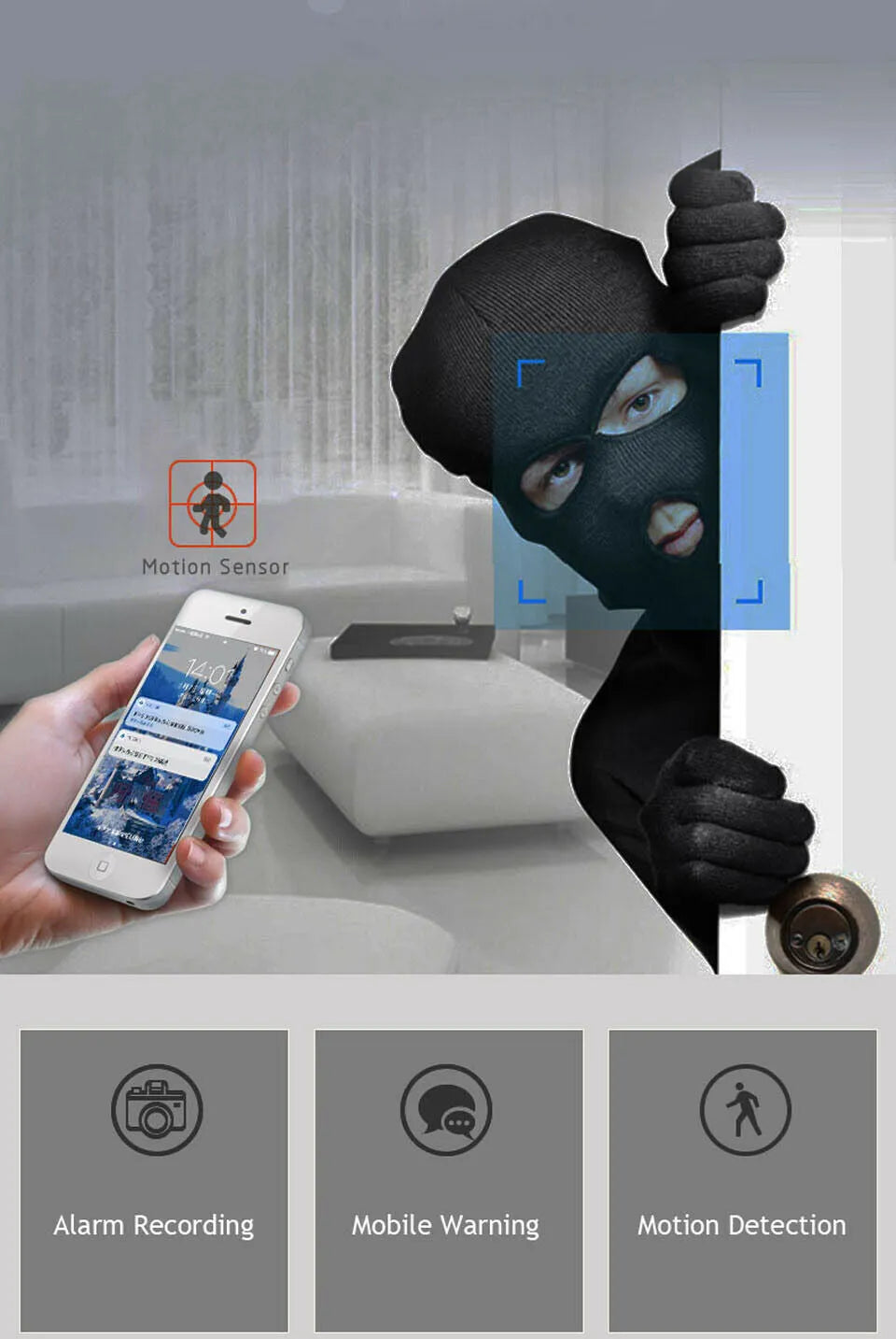 White 1080P WiFi CCTV IP camera with pan tilt lens on desk showing night vision mode