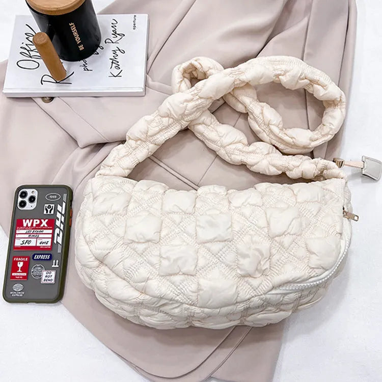 Women's casual nylon shoulder messenger bag in a solid colour with an adjustable long strap.