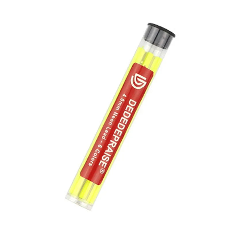 Yellow mechanical drawing pencil with 4.0 mm thick colour lead and six assorted refill tubes
