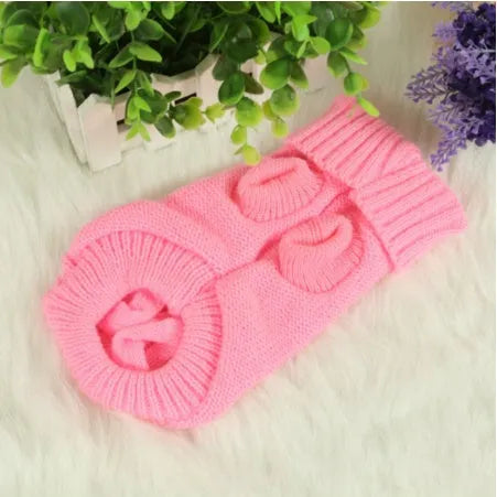 Knitted wool dog sweater with fabric buttons in assorted colours, sizes XS to XXL