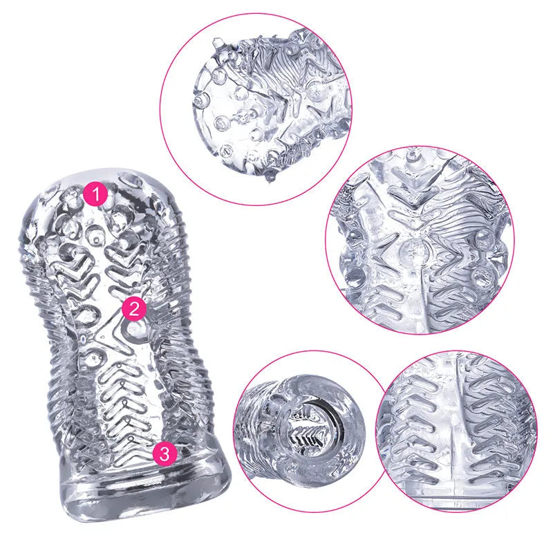 Transparent TPE airplane bottle male turtle head exerciser with 8 stage options