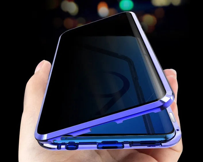 Black magnetic clamshell phone case with anti-peeping glass for Samsung Galaxy phones