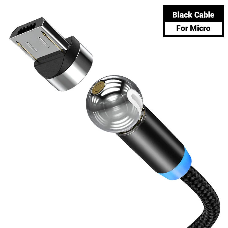Black magnetic charging cable with spherical aluminium alloy connector on a 1m TPE cable
