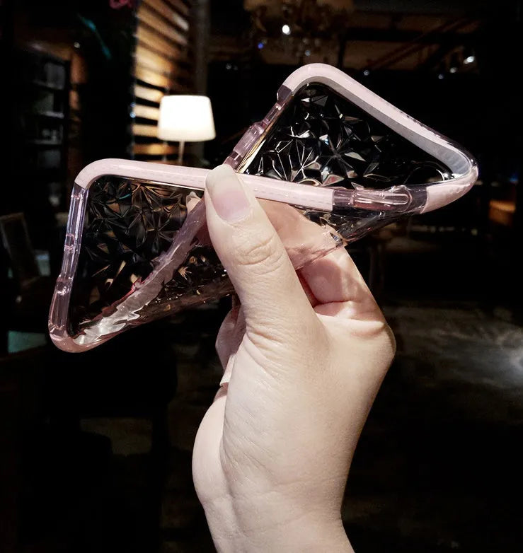 Simple striped TPU iPhone phone case shown in pink, white, and black border colour options