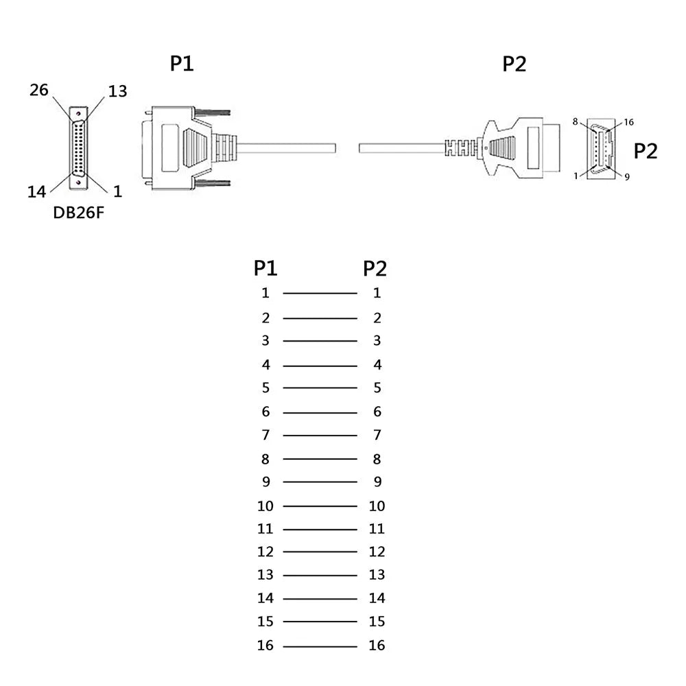 OBD2 male to DB26 female extension cable 180 cm black diagnostic cord