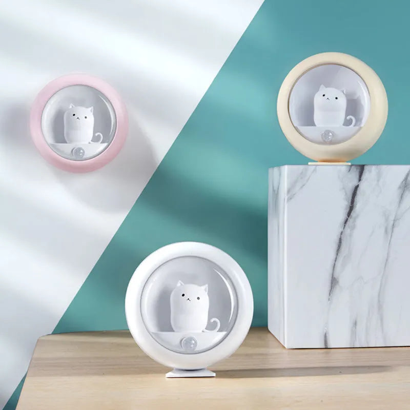 Creative cute cat night light with dual sensor and USB charging in pink option