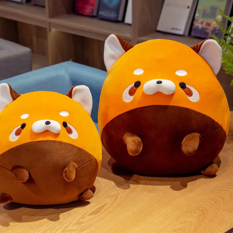 Round roll raccoon plush toy pillow in grass green colour with soft down cotton filling, 35cm height