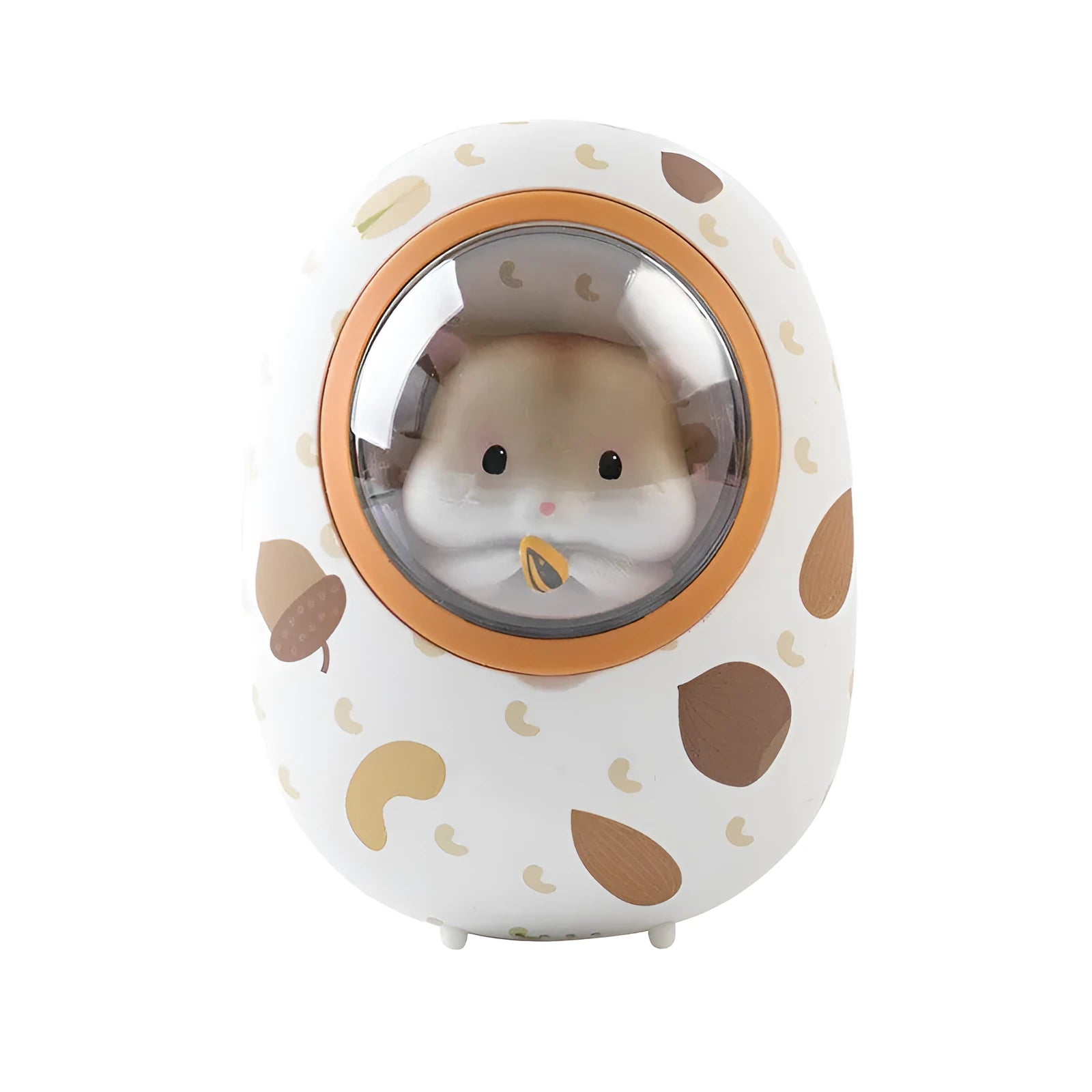 White Hamster space capsule-shaped hand warmer and power bank with USB port