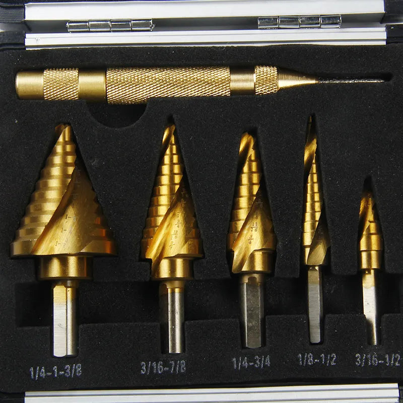 Gold-coloured aluminium box knife with adjustable blade length between 58 and 80 millimetres.