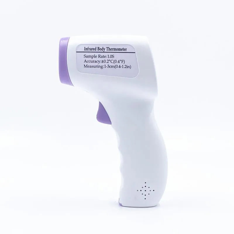 White handheld digital thermometer for non-contact temperature measurement.