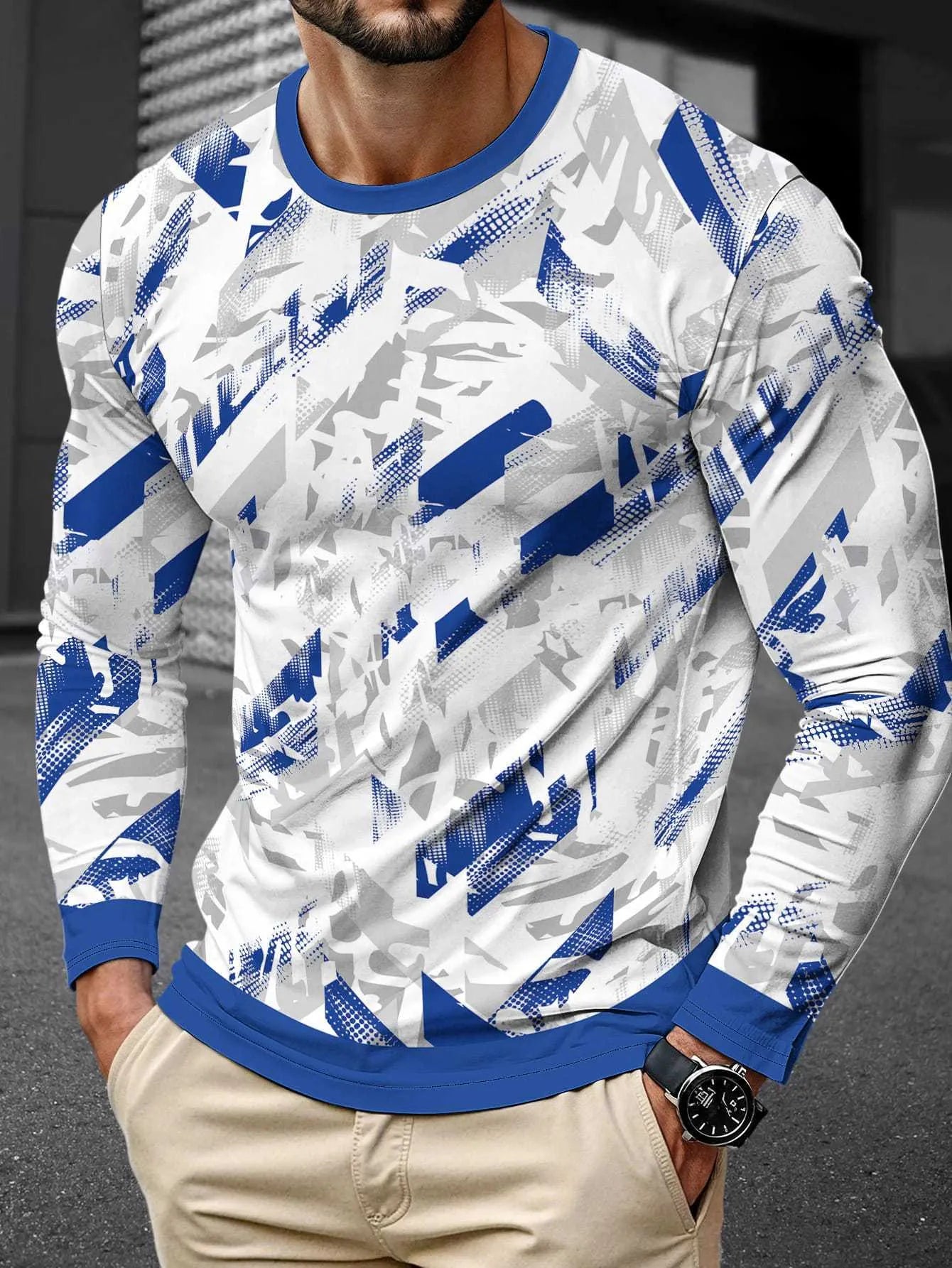 Men's long sleeve round neck milk silk pullover jumper on a hanger, multiple colour options available.