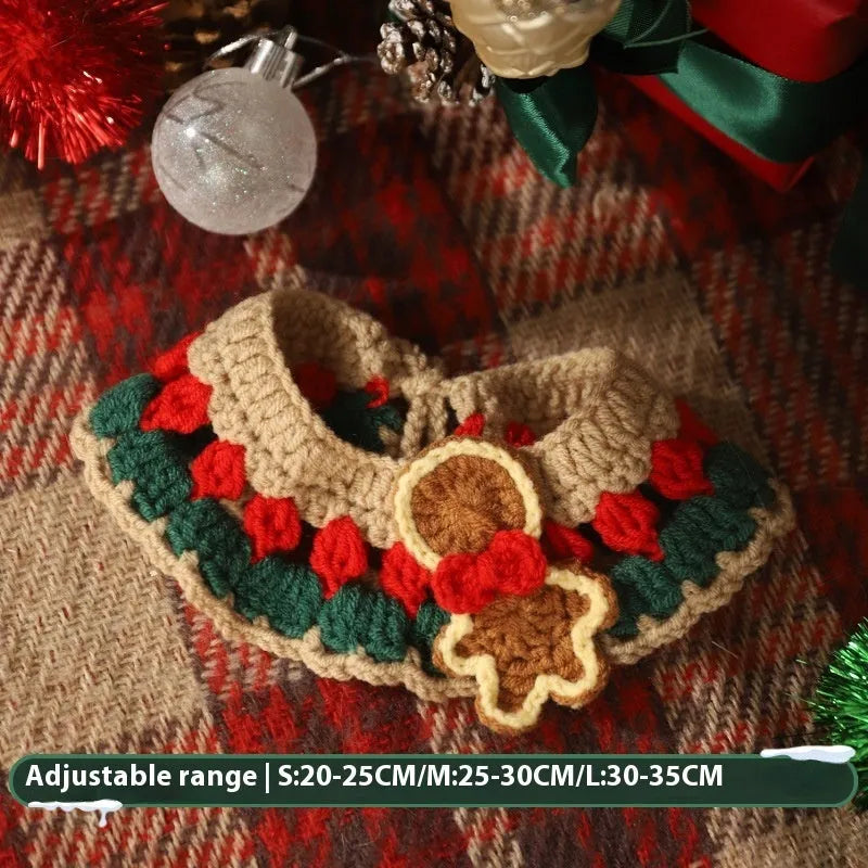 Christmas pet scarf collar with wool construction and festive patterns for dogs and cats