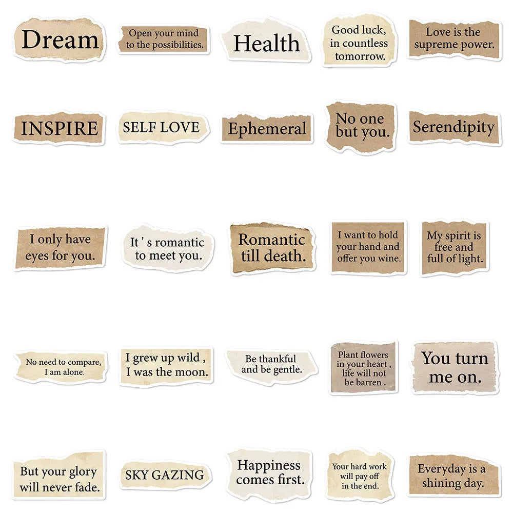 Torn English text decorative stickers for laptops with waterproof PVC material