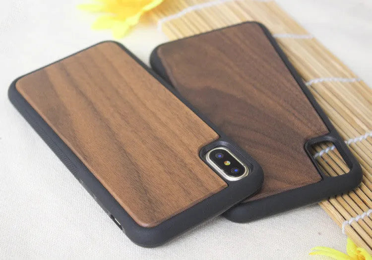 Wooden case TPU phone case in bamboo finish for iPhone, showing natural grain and slim profile