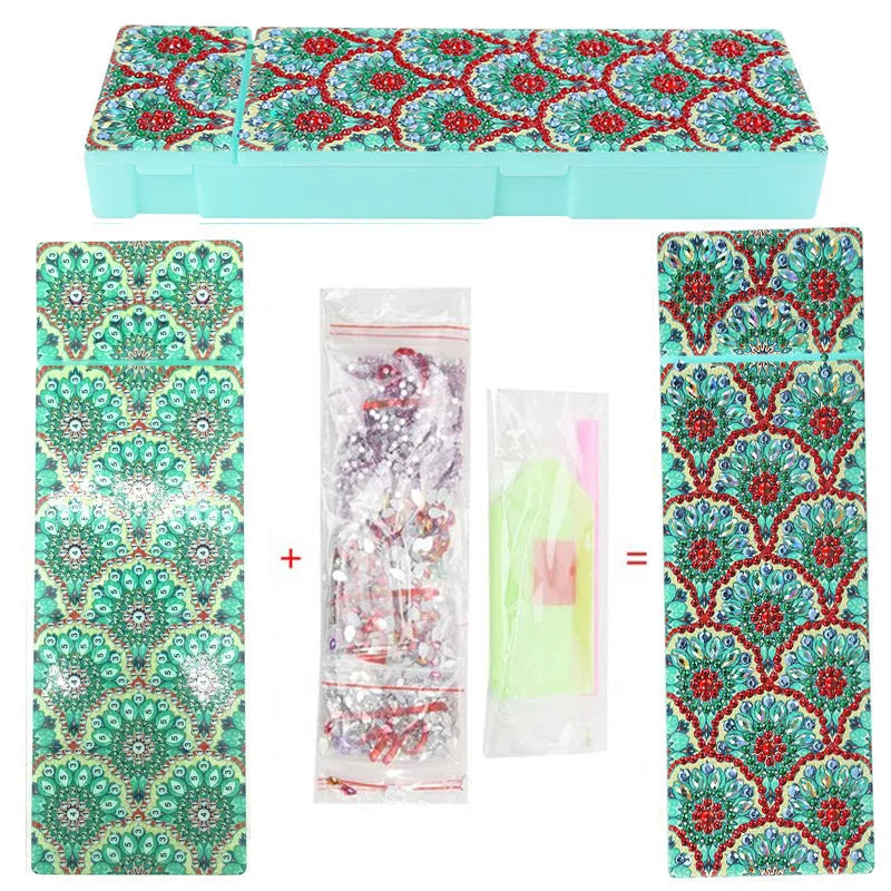 DIY diamond painting kit for making a personalised PU leather pencil case or wrist bag with resin sequins.