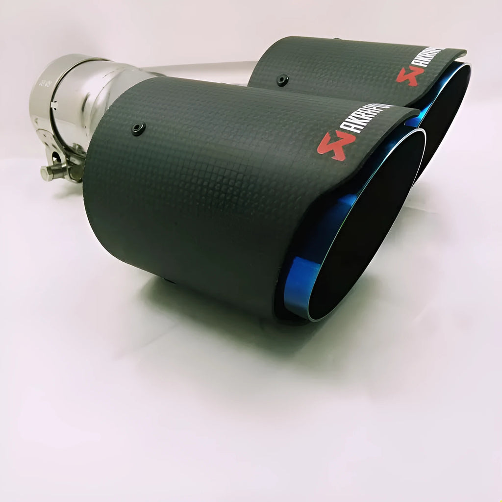 Universal carbon fiber double outlet blue mouth modified exhaust tail throat in black with 180mm diameter