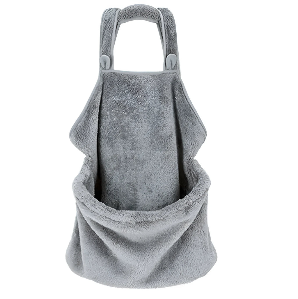 Grey pet out cat carrying bag with sleeping chest apron on a neutral background