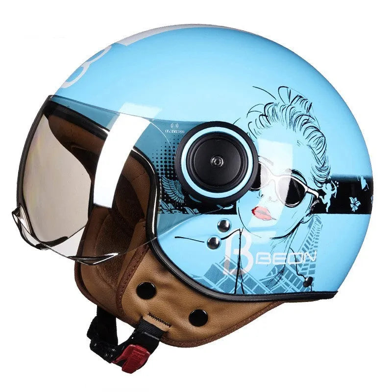 Retro style half helmet for battery cars in bright two-tone colour with lightweight ABS construction
