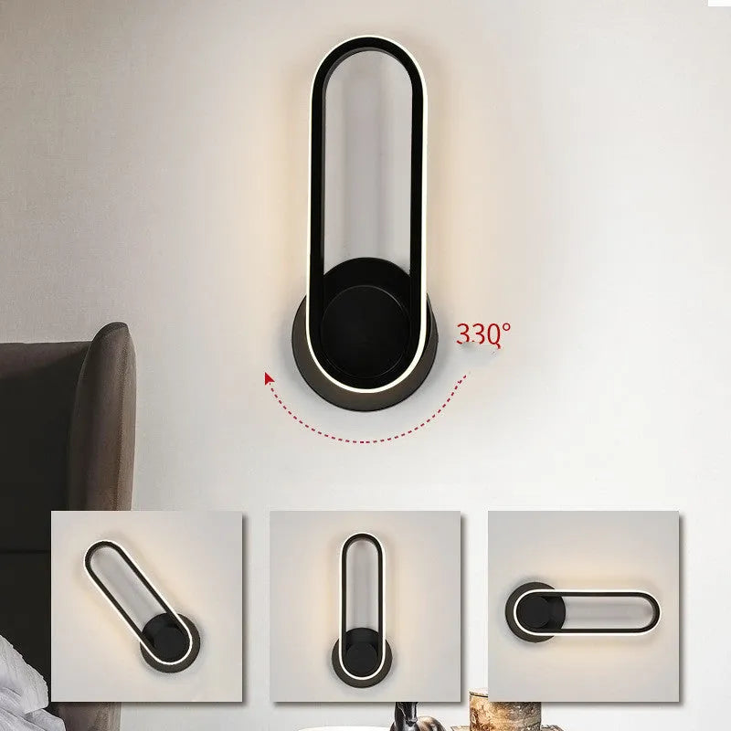 Rotatable LED wall lamp with acrylic shade in black or white metal iron body for indoor use