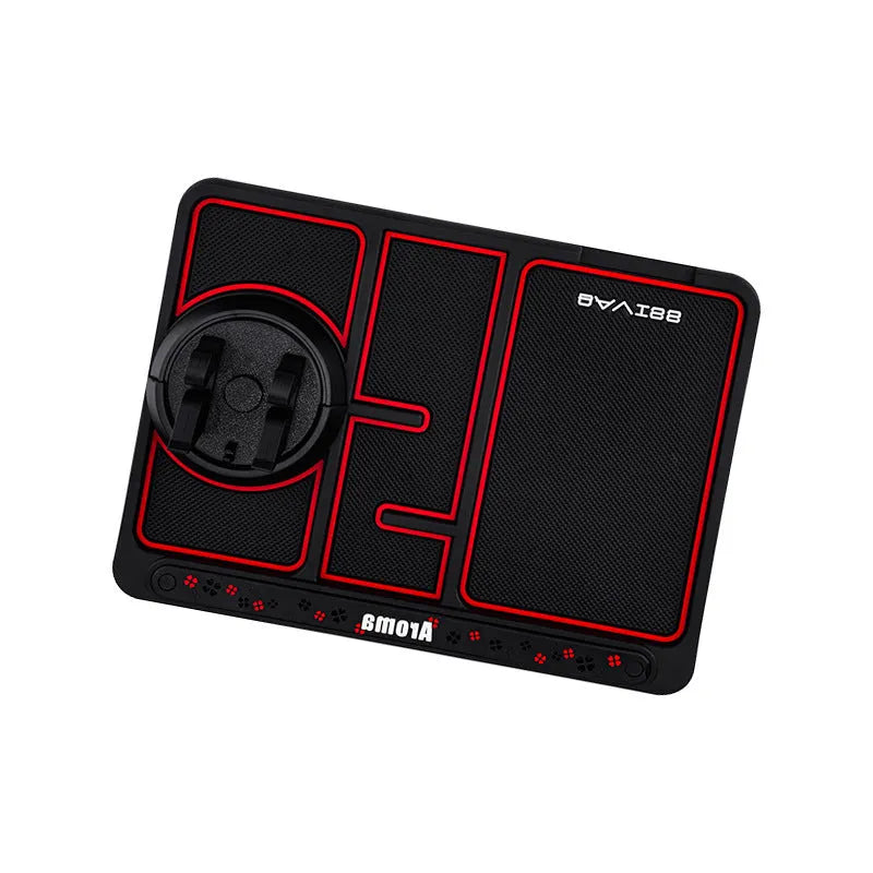 car multifunction mobile phone anti-slip pad rotating bracket 25x19cm PVC black with red piping