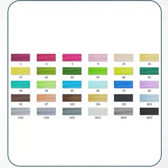 Set of double-headed alcohol oily colour markers with round and inclined nibs for professional art and design work.