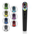 Black eye massager device with LED lights for vibration facial massage and red blue light therapy.
