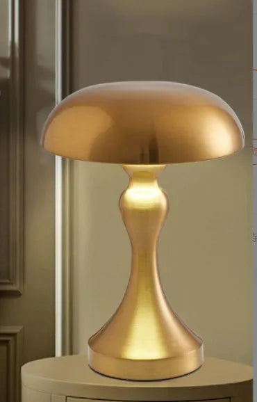 Metallic USB rechargeable touch desk lamp showing three colour light settings