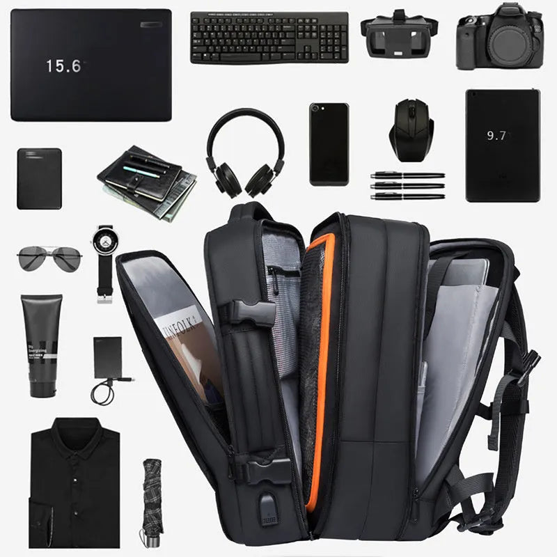 Foldable large capacity waterproof Oxford cloth business travel backpack with double shoulder straps in black colour