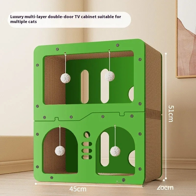 A double layer cat scratching board and nest in a cute owl design style