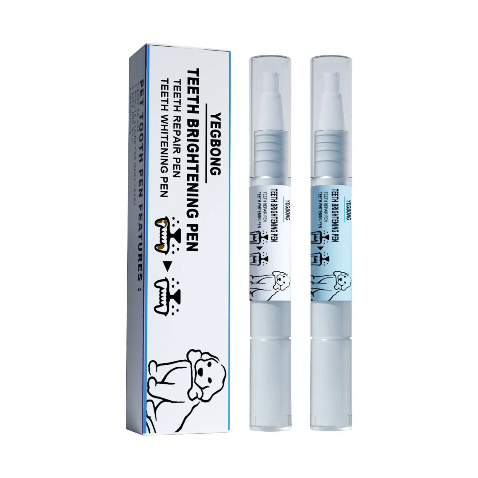 Pet teeth whitening pen set with two 3ml applicators and dental brushes for dog and cat dental care