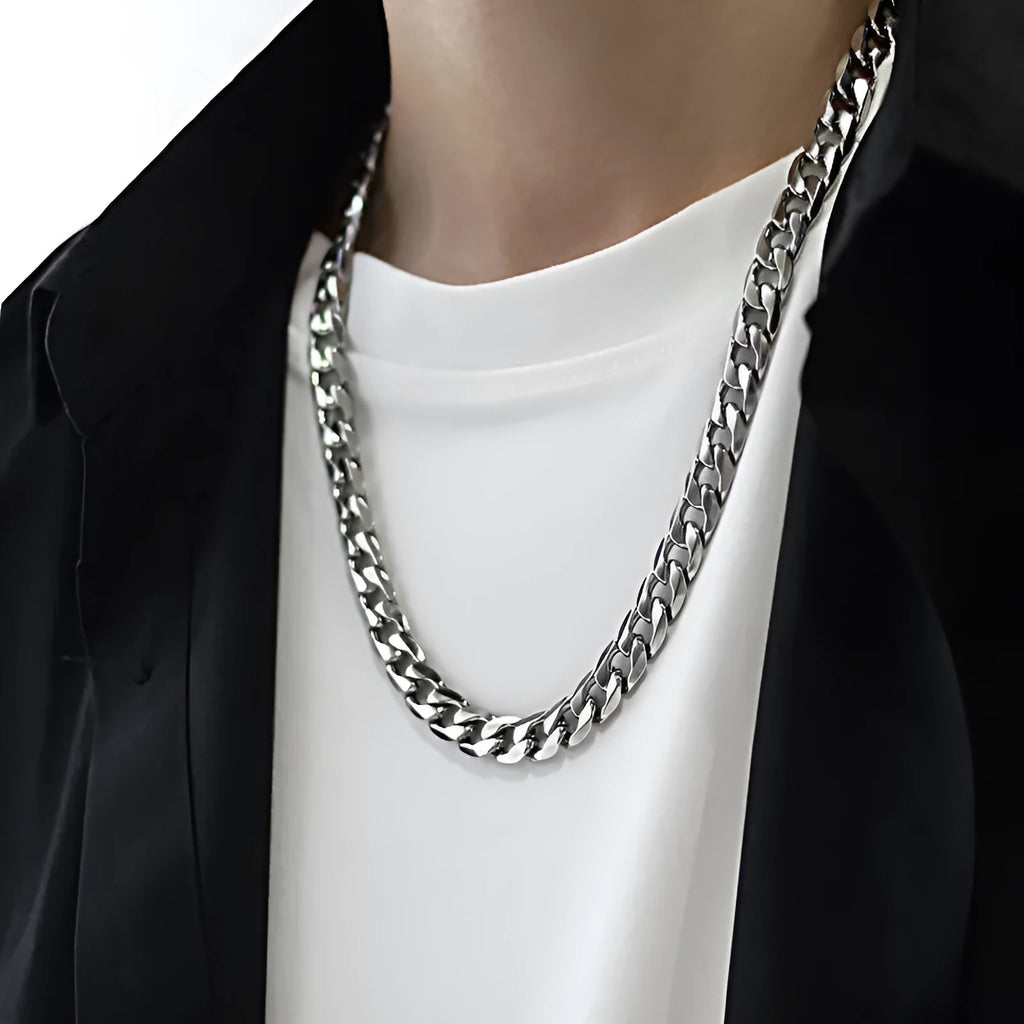 Titanium steel Cuban necklace bold link 10mm width 50cm length hip hop style unisex chain with alloy pendant