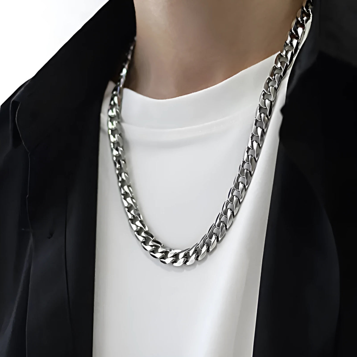 Titanium steel Cuban necklace bold link 10mm width 50cm length hip hop style unisex chain with alloy pendant