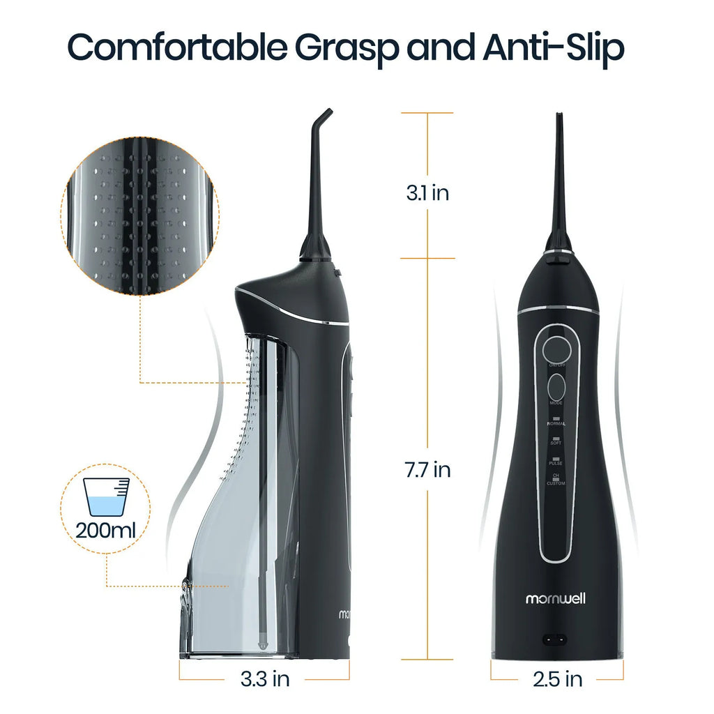 Black portable oral irrigator water flosser with smart water pick design for adult home dental care