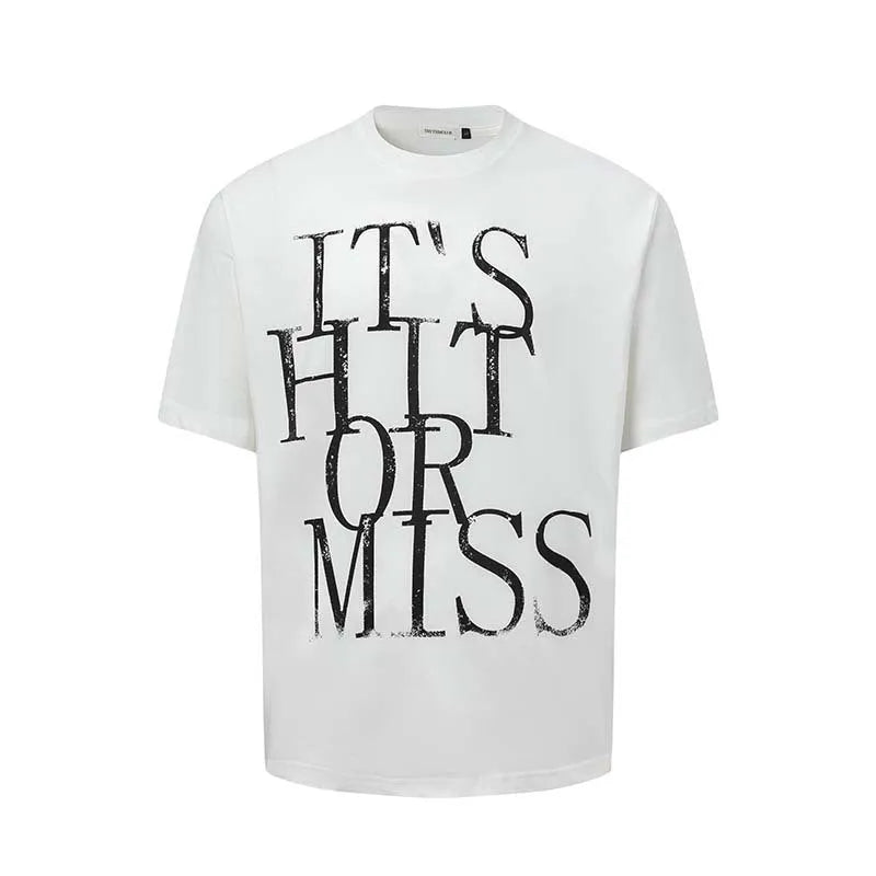 Men's American retro style letter printed T-shirt in cotton blend fabric, loose fit