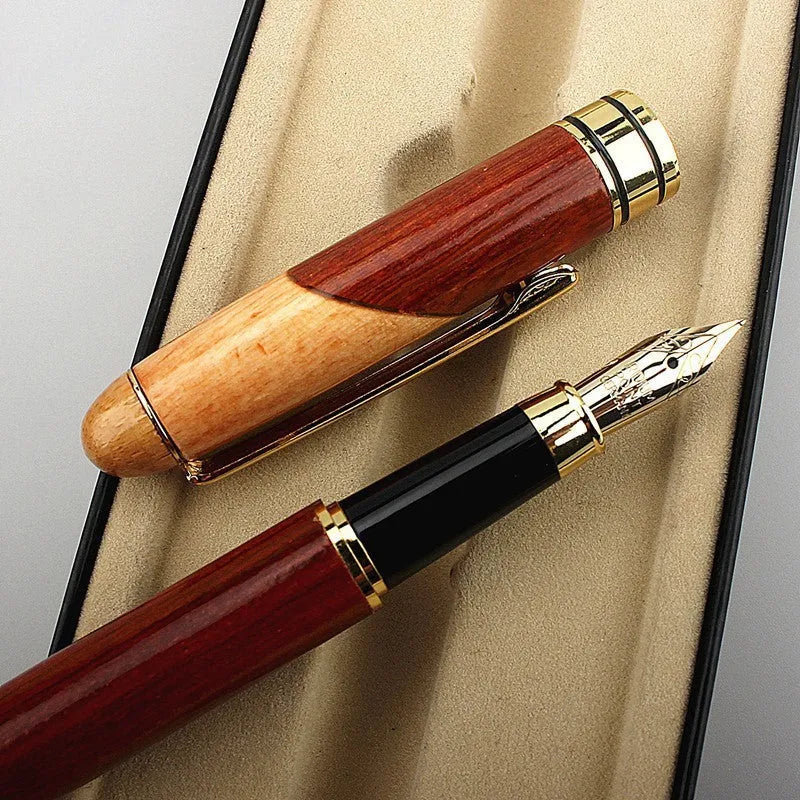 Wooden finance pen with metal tip and pen bag packaging for office use