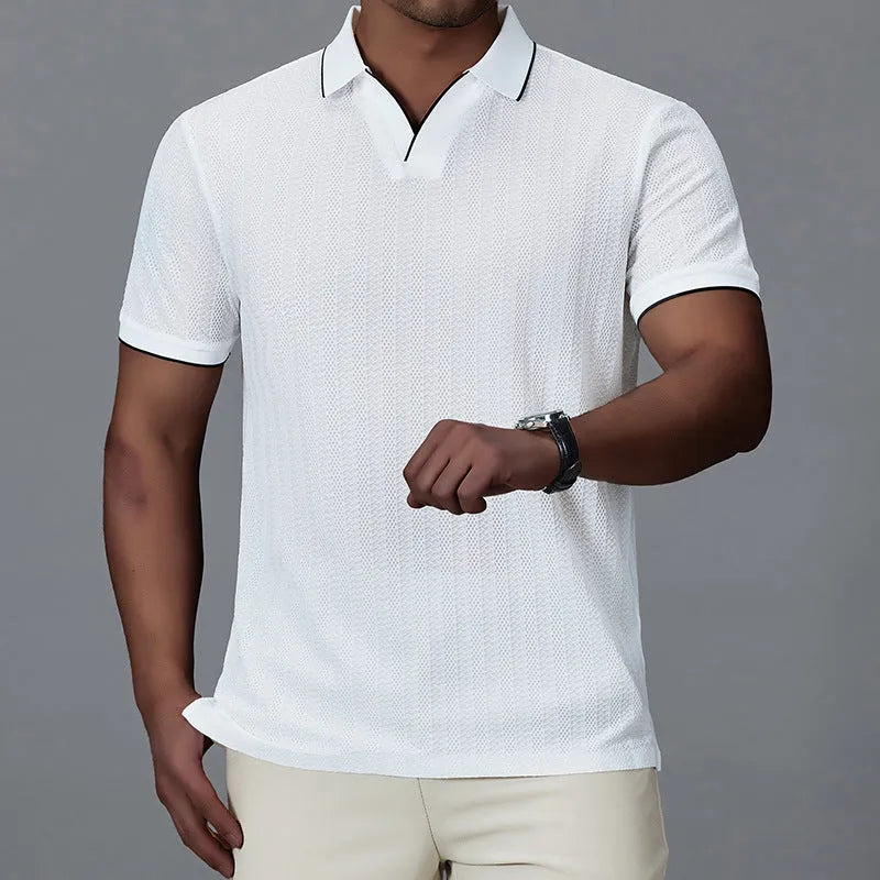 Men's loose fit ice silk polo shirt in thin nylon fabric with short sleeves