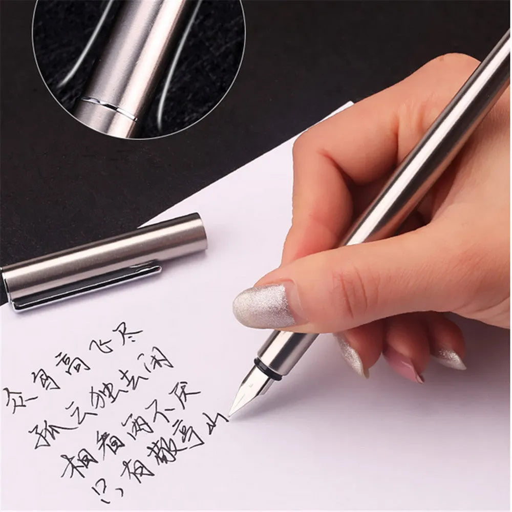 Jinhao all-steel fountain pen with stainless steel nib, available in EF or F tip, metal body