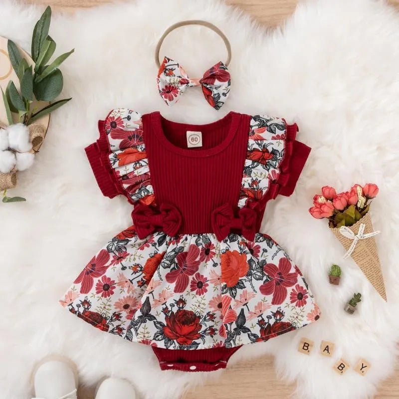 Cotton sunken stripe baby girl jumpsuit romper short sleeve pullover pink light green wine red