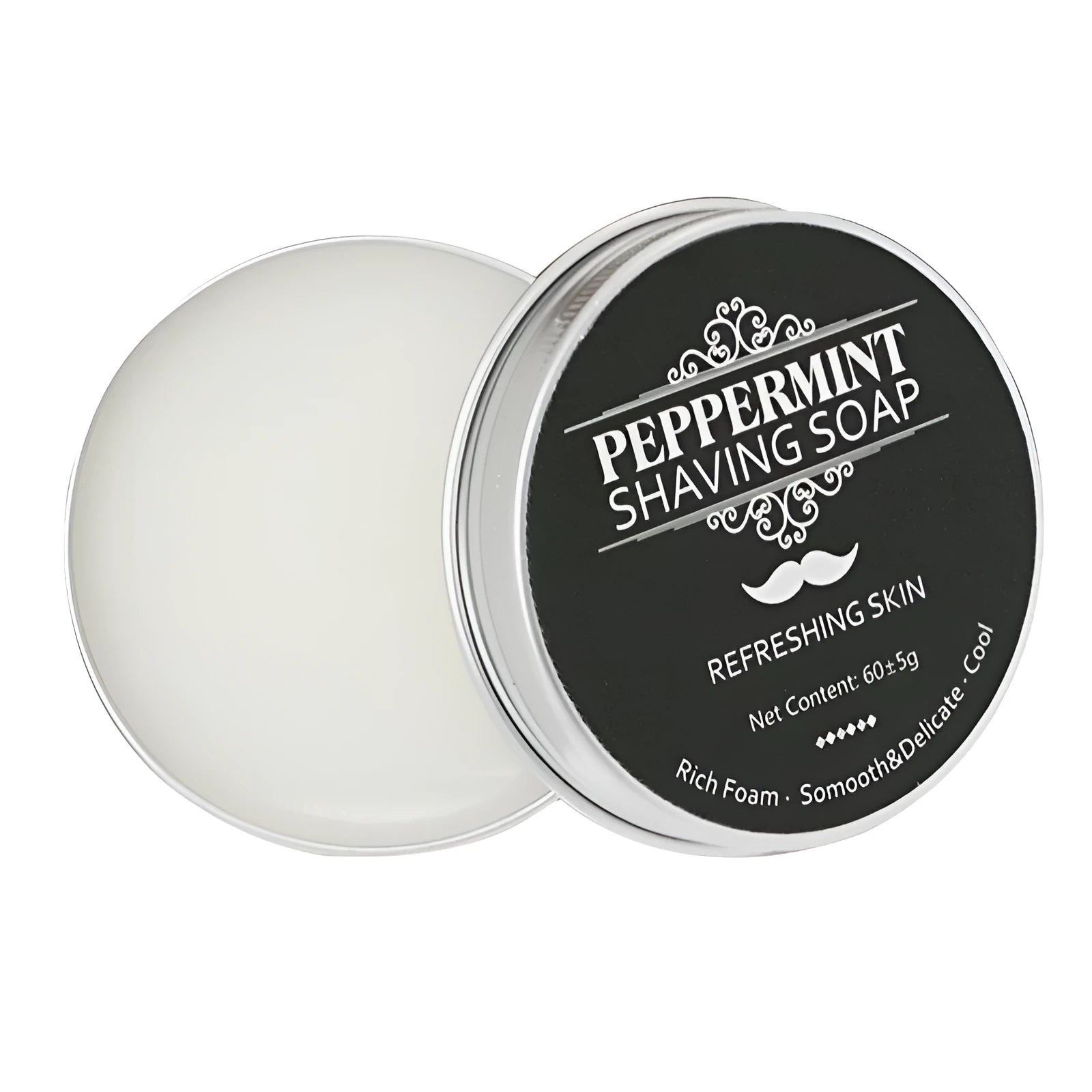 Mint scented men's handmade shaving soap in aluminium box with rich foam for smooth beard shave