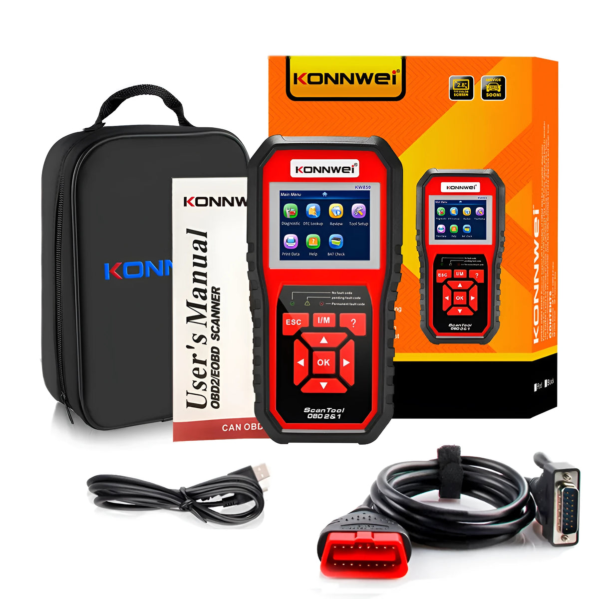 KONNWEI KW850 OBD2 code reader with TFT colour display and nylon case
