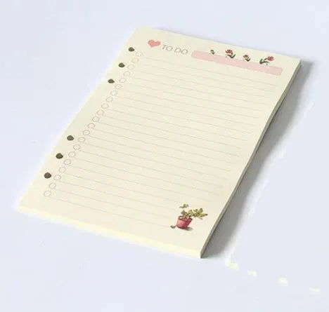 Coloured A5 A6 binder filler paper sheets with various page styles for planners and diaries