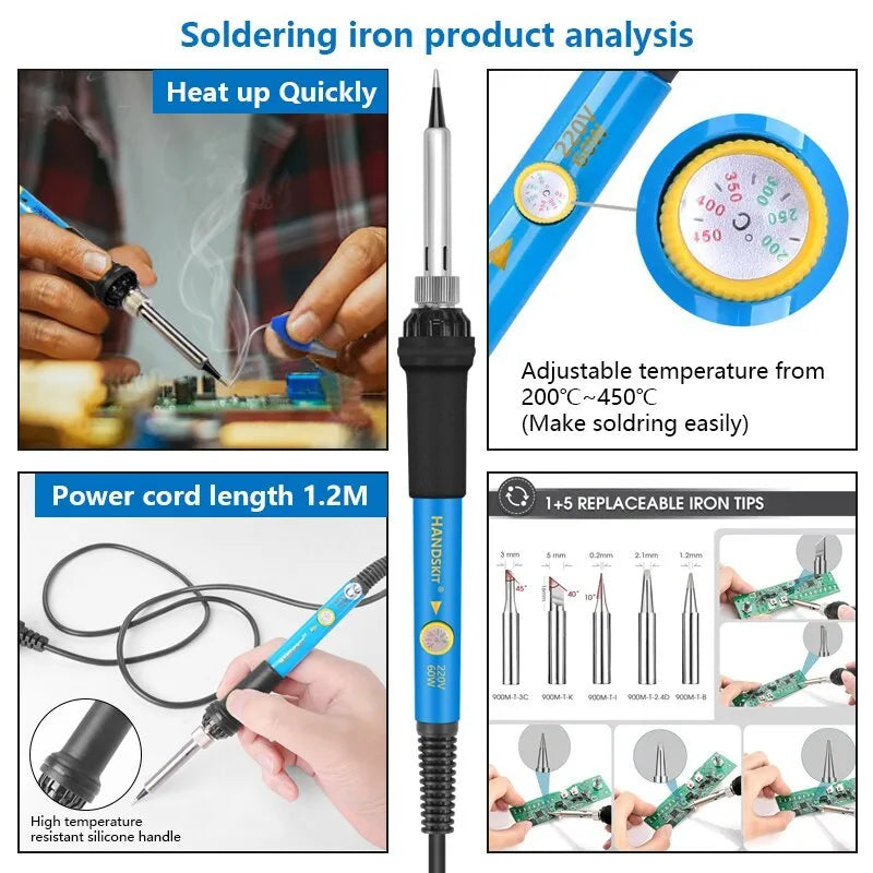 60W soldering iron and 60-in-1 magnetic screwdriver kit in tools bag backpack for electronics repair