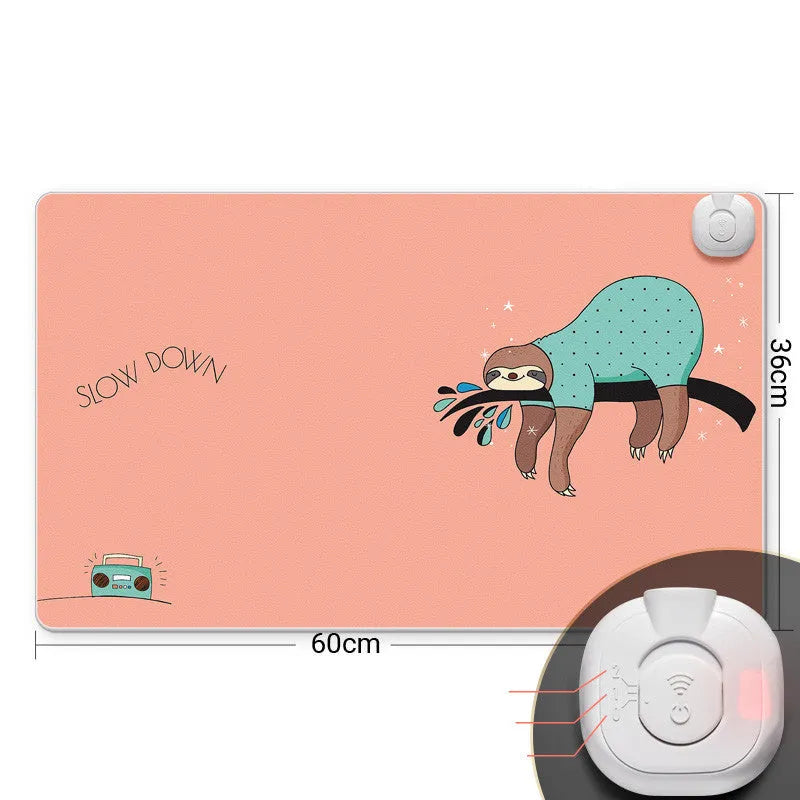 Intelligent electric heated mat on desktop with touch switch and three-colour indicator lights